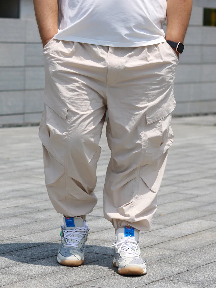 TRCE New Summer Washed Vintage Japanese Style Men's Casual Loose Fit Workwear Trousers Youthful Energy Cotton Nylon Blend