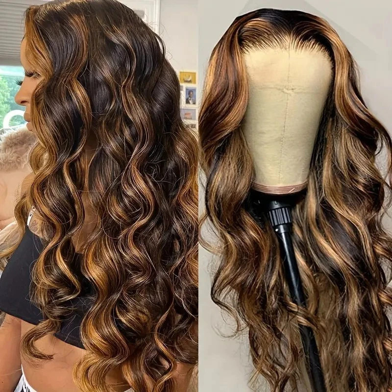Women's middle-part piano-key color ombre long wavy wig, natural voluminous atmosphere hairstyle