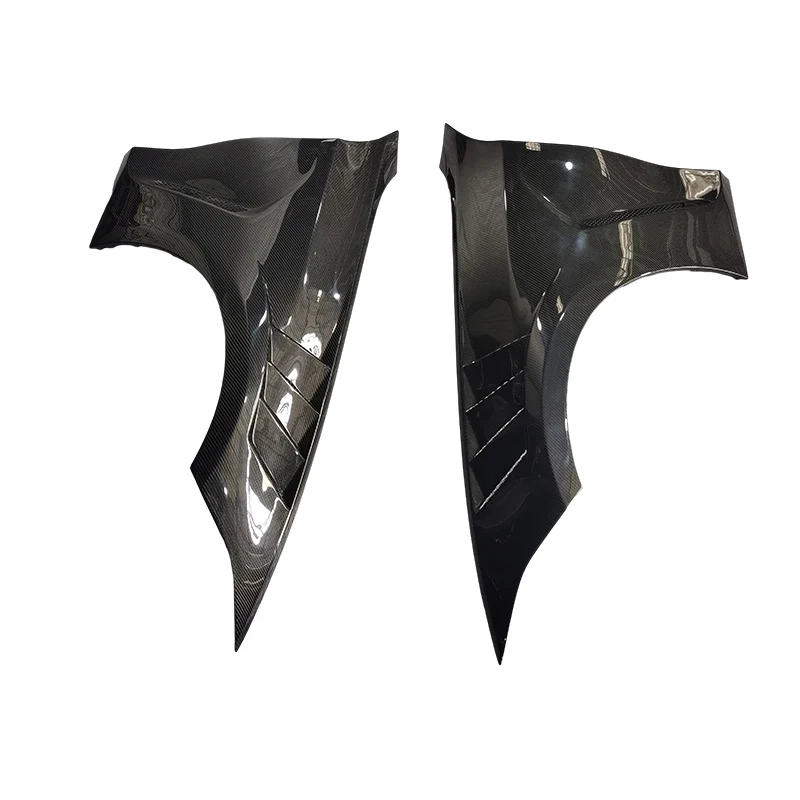 Gloss Black Carbon Fiber Vented Front Bumper Fenders Hood