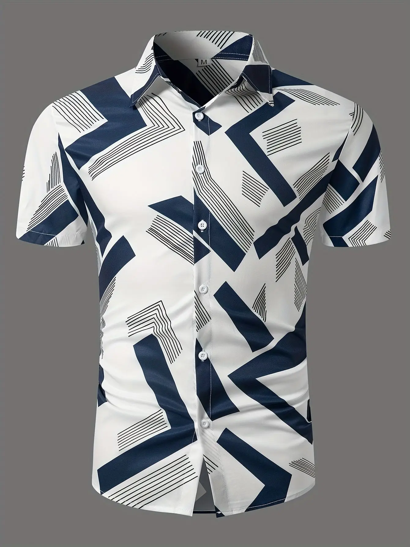 Summer High-Street Men's Short-Sleeved Collared Shirt Black and White Ink Zebra Wave Stripe 3D Print Loose Casual Beach Cardigan