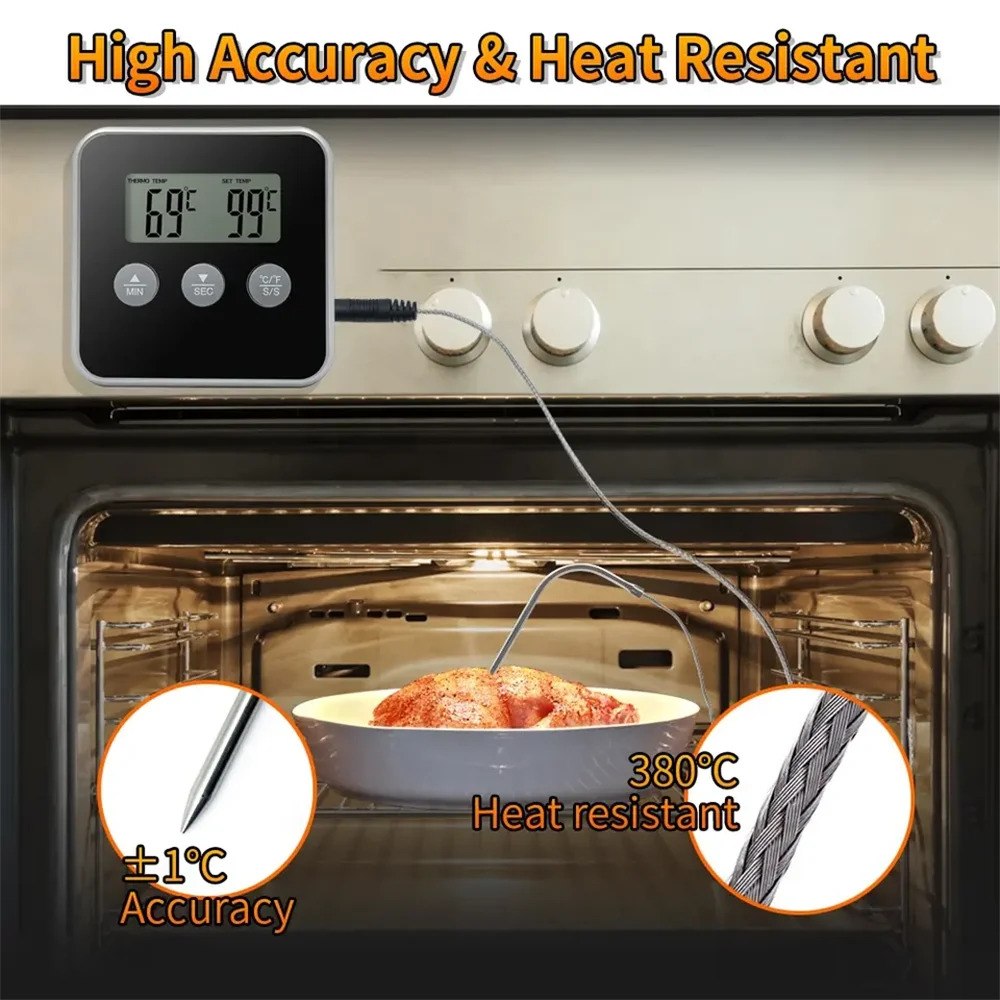 LCD Food Meat Thermometer Digital Display Oven BBQ Timer Baking Cooking Food Thermometer With Remote Probe