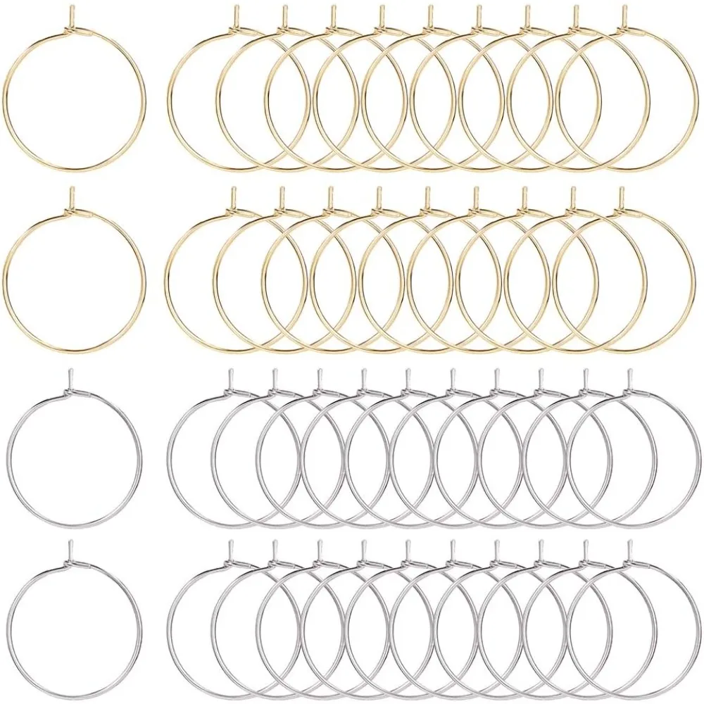 

80Pcs 2Colors Beading Hoop Earrings Wine Glass Charm 20mm Round Hoop Earring Findings Stainless Steel Wire Hoops for DIY Earring