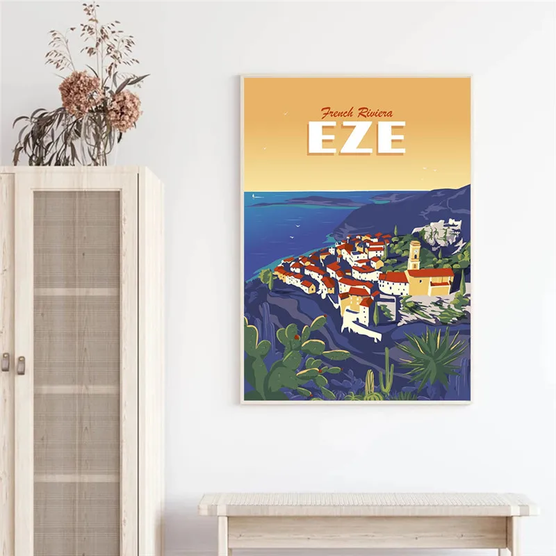 The French Riviera Provence Beach Landscape Travel Poster Canvas Painting Wall Art Living Room Decoration Home Decor Picture