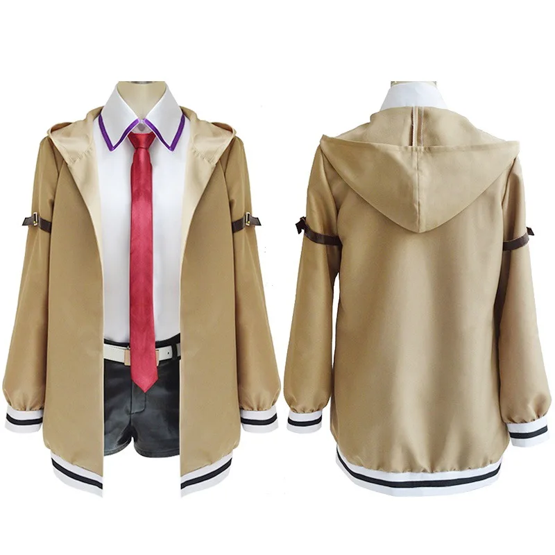 Traje de uniforme de Anime Steins Gate Makise Kurisu para mujer, traje de Cosplay, chaqueta cortavientos, camisa, pantalones cortos, disfraz de Halloween