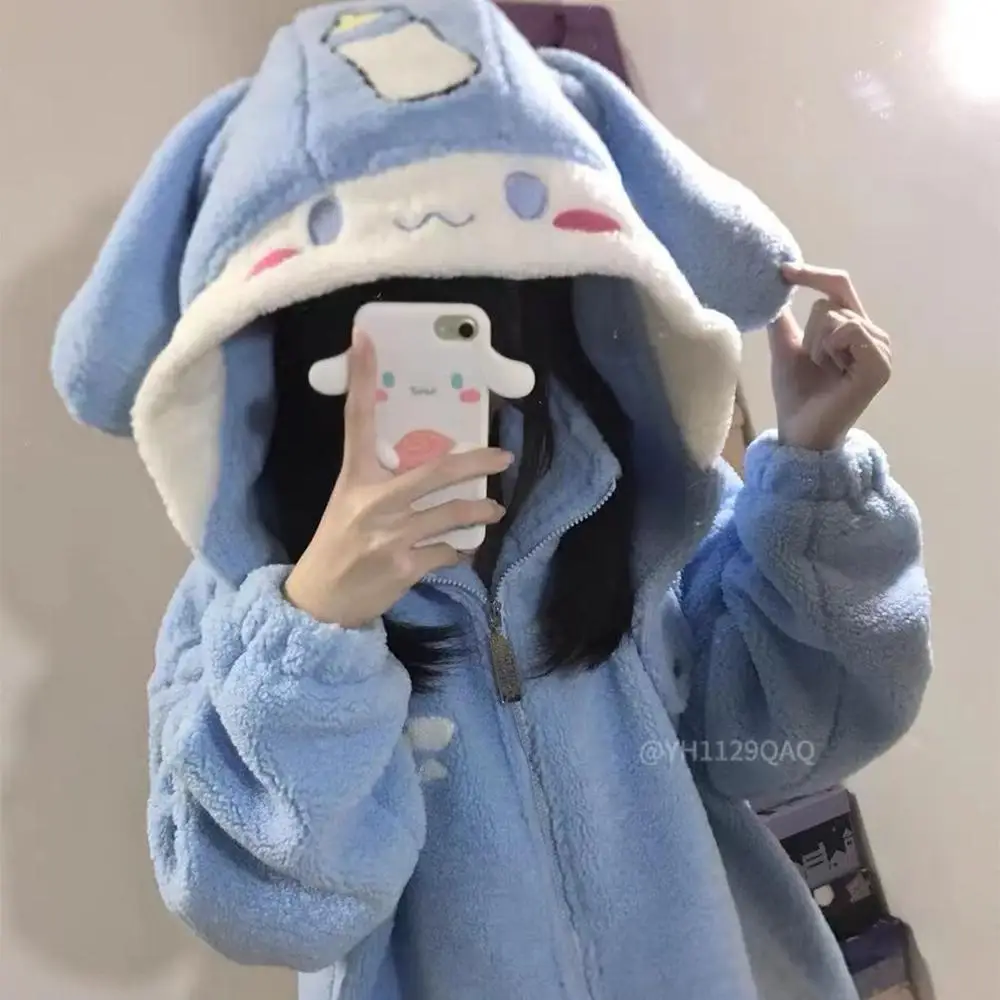 

Sanrios Cinnamoroll утепленная плюшевая куртка «Hello Kitty» Kuromi, зимнее женское теплое пальто, милая хлопковая одежда в стиле аниме Kawaii для девочек, топы