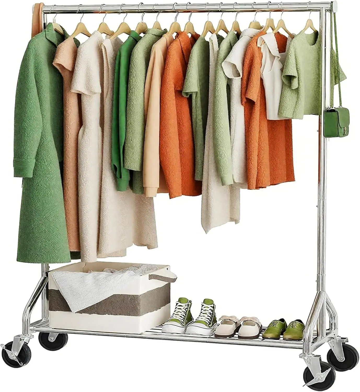 

Heavy Duty Rolling Clothes Rack with Wheels and Shelves, 450 lbs Capacity, Portable Garment Rack for Hanging Clothes, Standin