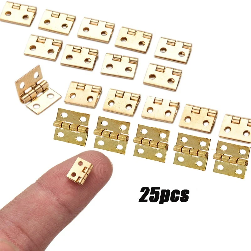 25pcs Tiny Golden Mini Small Metal Hinge for 1/12 House Miniature Cabinet Furniture Fittings  Cabinets 10 X 8mm Home Hardware