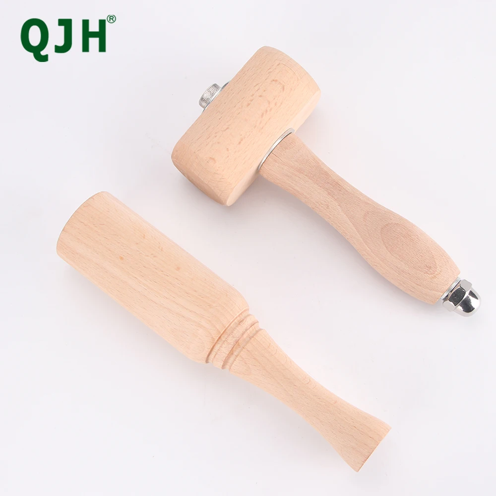 QJH Leather DIY Beech Round Hammer T Hammer Hardwood Wood Carving Leather Carving Hammer Log Hole Punching Printing Hammer