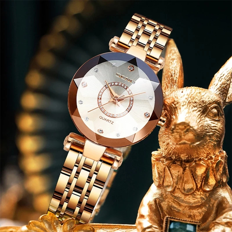 GENO-Montre-bracelet en cristal pour femmes, marque de luxe, or rose, étoile océanique, 2024