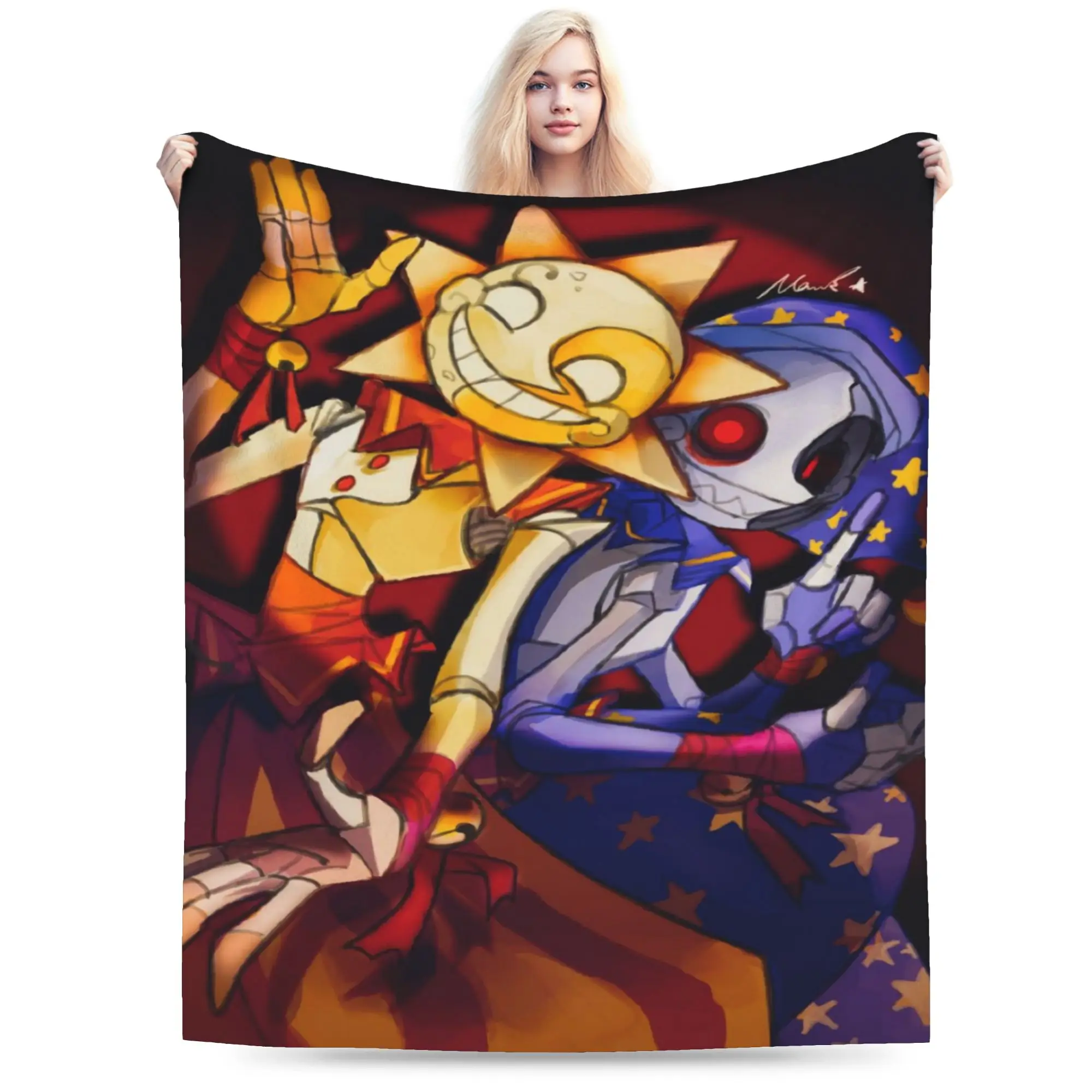 Cozy Sundrop And Moondrop fnaf Blanket Merch Bed Decorative  Throw Blankets Ultra-Soft Flannel for Office