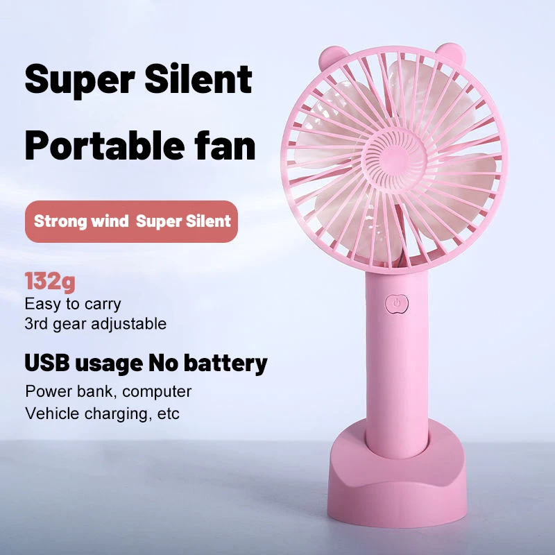 Portable Mini Fan USB Rechargeble Mute Handheld Fan Outdoor Home Students School Creative Desktop Office Fan