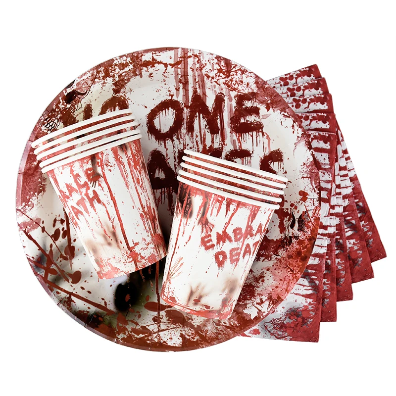 Halloween Disposable Tableware Horror Bloody Paper Plates Napkins Cups Happy Halloween Party Decoration Home Horror Bar