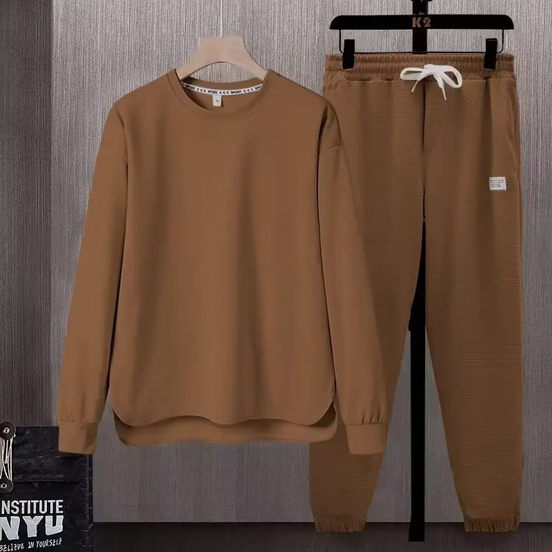 Sweatshirt long sleeved t-shirt men's casual sports suit thin design men's summer high-end matching round neck breathable cool t