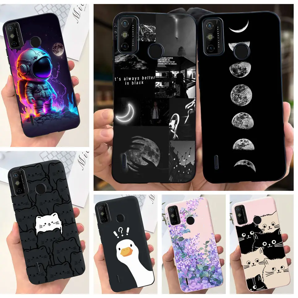 For Tecno Spark 6 Go Case KE5j KE5k Cute Astronaut Cat Night View Cover Liquid Silicone Phone Cases For Spark 6GO Bumper Fundas