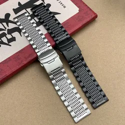 20 22 24mm Stainless Steel Diving Steel Watch Strap for Men Women Professional Metal Bracelet Fold Clasp Beads Rice Band Seiko
