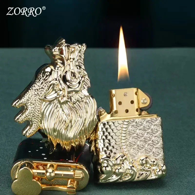 ZORRO New Creative Luxury 3D Dragon Carving Retro Metal Welding Grinding Wheel Kerosene Lighter Men\'s Smoking Accessories Gift