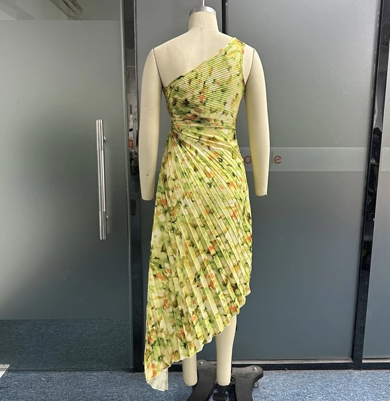 Robe longue imprimée en fibre décontractée, robe irrégulière creuse, fleur fragmentée, pliée, initiée, nouveau, été