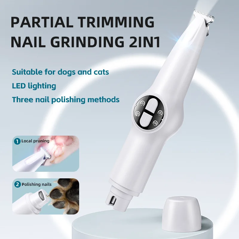 

2-in-1 Pet Grooming Kit LED Dog/Cat Paw Hair Trimmer&Nail Grinder-Cordless Electric Clipper for Small Animals with Safety Guard