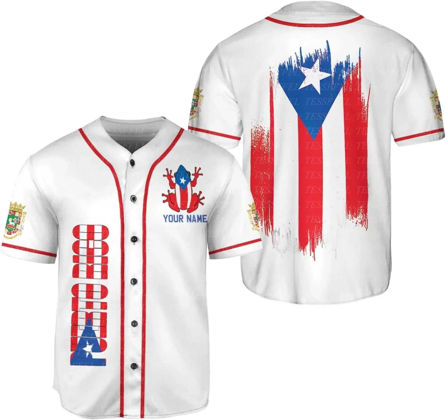 Custom Name Baseball Jersey Shirts Country Flag Puerto Rico Tattoo Vintage Unisex 3DPrint Summer Pullover Funny Short Sleeves A2