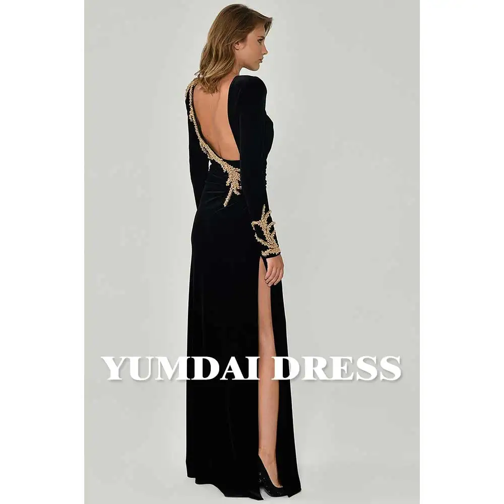 YUMDAI Luxury Dubai Black Welvet Beaded Evening Dress Ladies High-end Formal Stage Gown Special Festival Haute Couture Dress