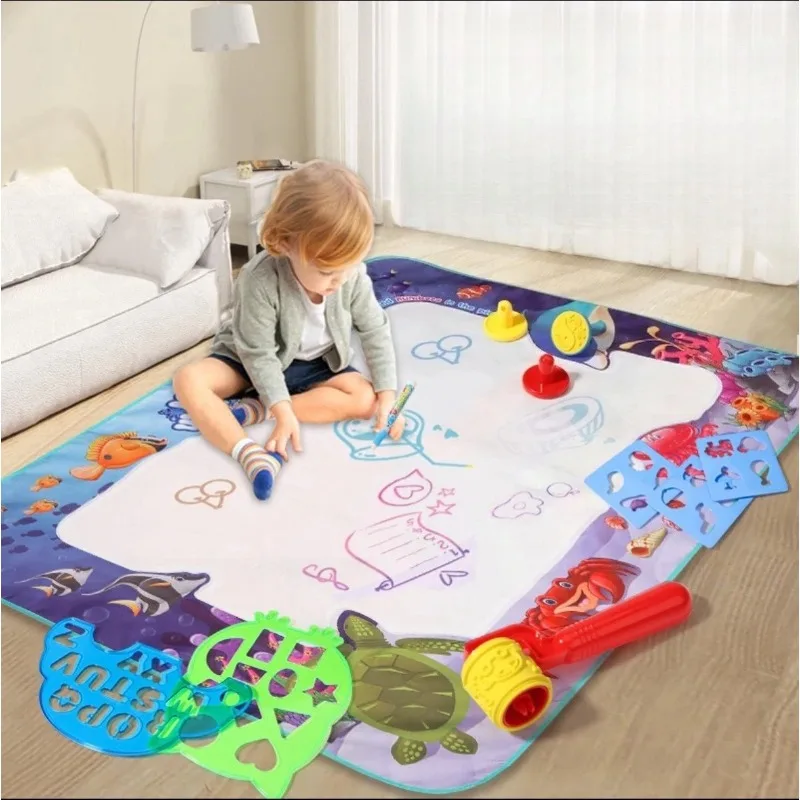 100x80CM Magic Water Drawing Mat Coloring Doodle With Reusable Magic Pens Montessori Painting Board Educational Toys Kids Gifts