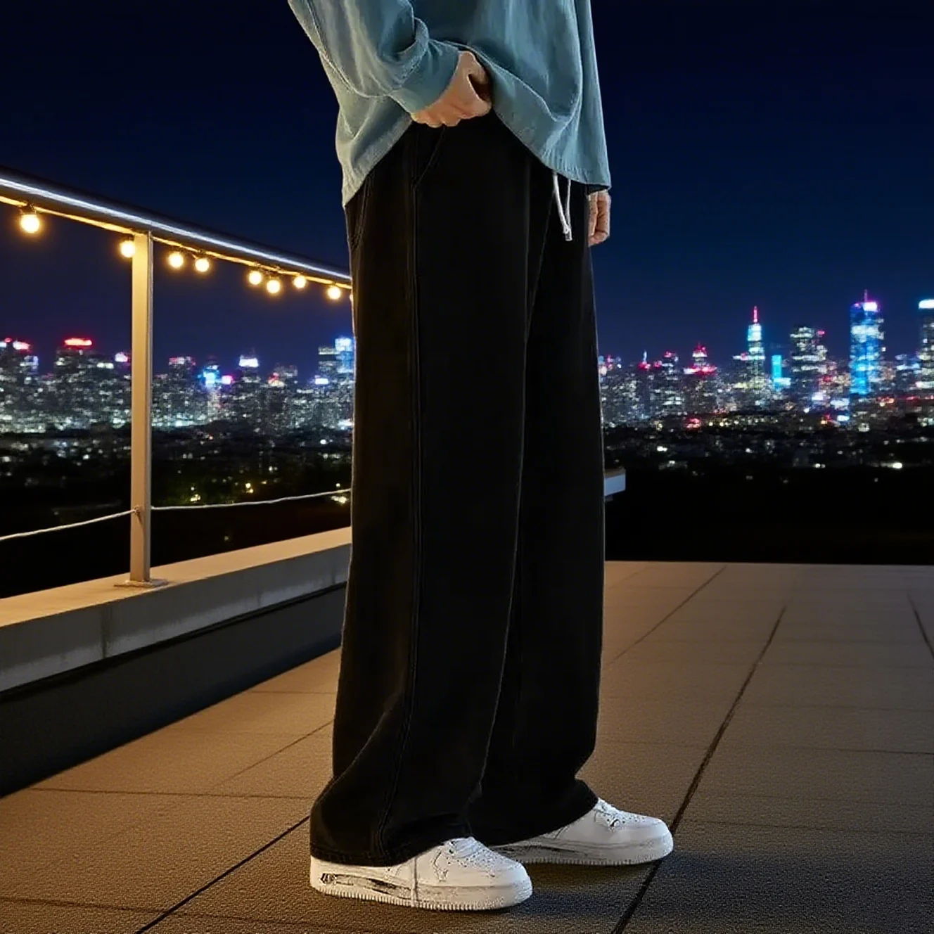 

new 2025 Streetwear Loose Jeans Men Korean Style Fashion Loose Straight Wide Leg Pants Men's Brand Clothing Black Light Blue