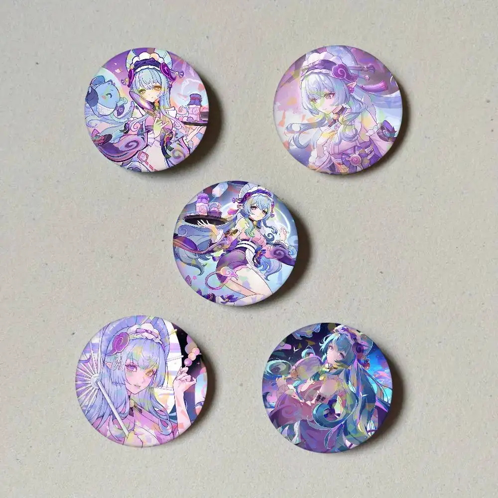 Genshin Impact Yumemizuki Mizuki Round Exquisite Laser Badge Brooches Creative Pins For Clothes Hat Backpack Gift Accessories