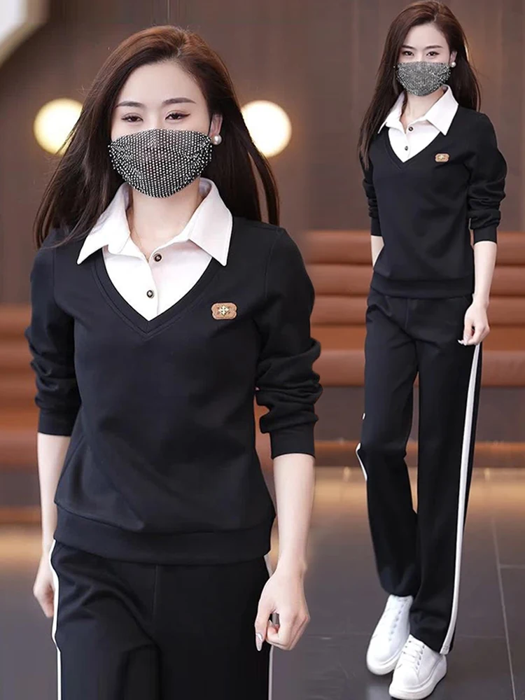 

2025 autumn new style stylish and age reducing wide leg pants women fashion and casual sports hoodie two-piece set