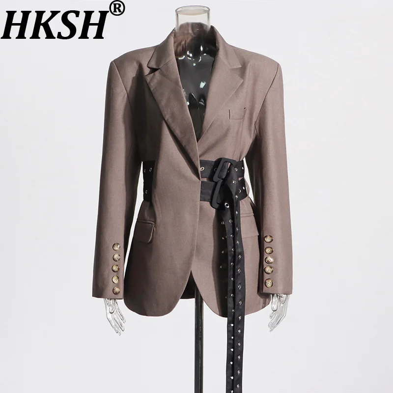 

Женский блейзер HKSH с поясом, приталенный, элегантный, модный, для офиса, шикарный жакет, новинка весна-осень HK11483