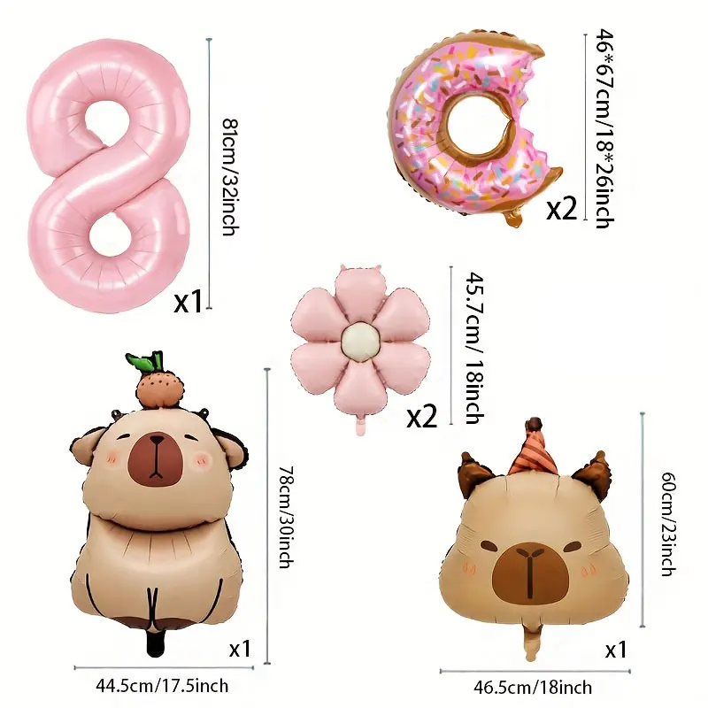 7 stks Capybara Thema Ballon 32 inch Roze Cijfers 1-9 Verjaardag Ballon Set Kinderfeest Decoratie Verjaardag Verrassingsgeschenken - afbeelding 2
