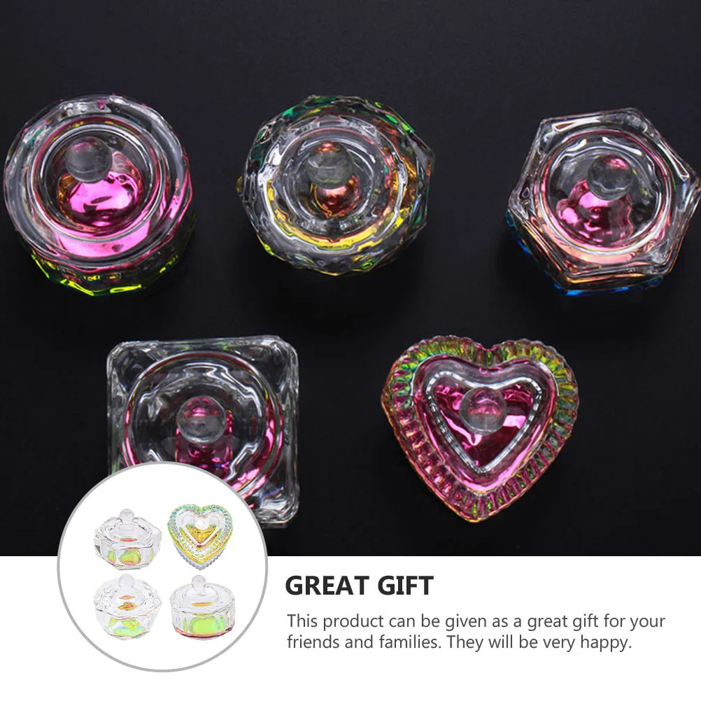 Copo de cristal para arte em unhas, 4 unidades, design elegante, durável, recarregável, recipiente de vidro, acrílico, pó líquido, ferramenta de mistura, presente feminino