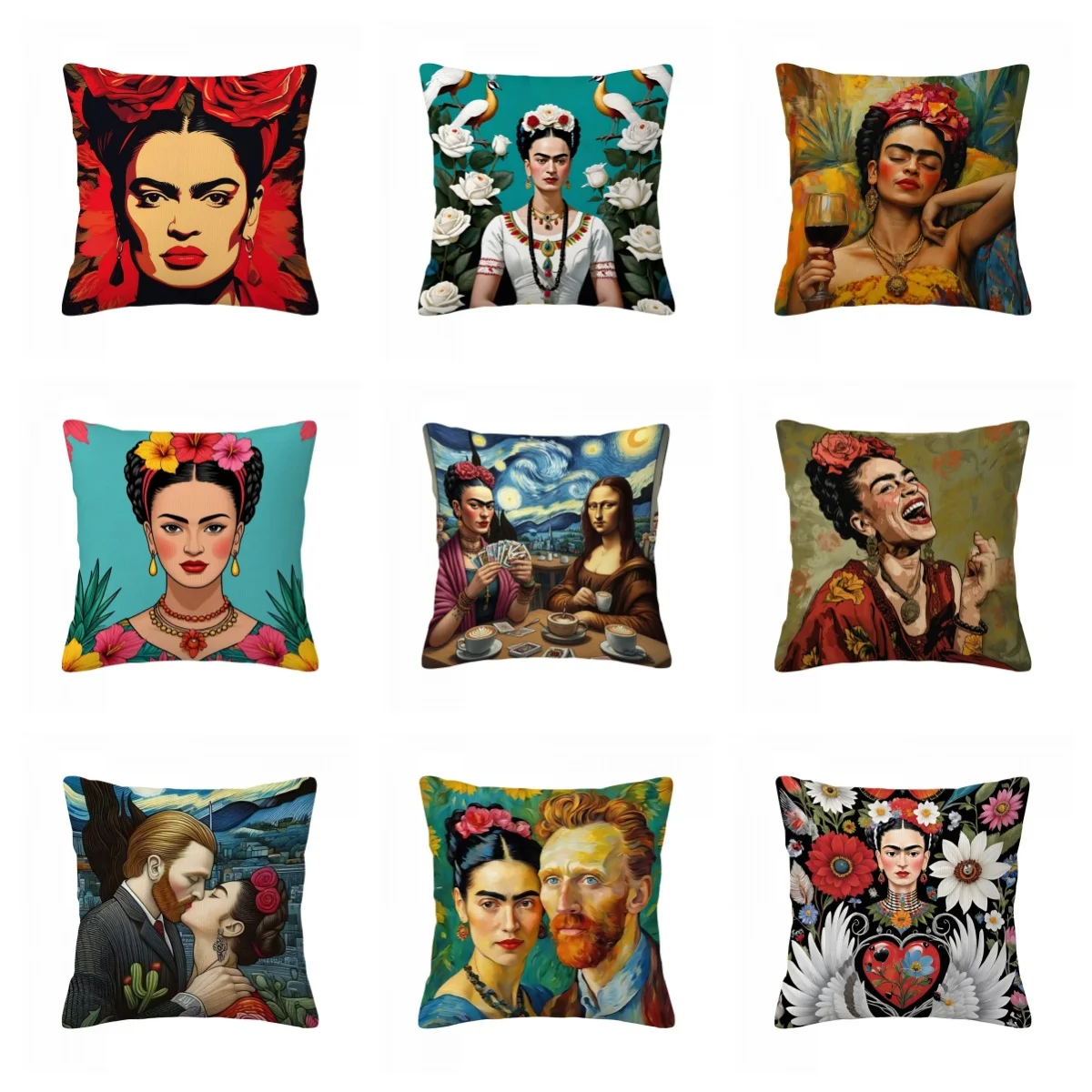 1pc Frida Kahlo Art Pillow Cover, Polyester 2D Double-Sided Print, Mexican Artist & Famous Art Mashup, Art Lover Home & Car Deco
