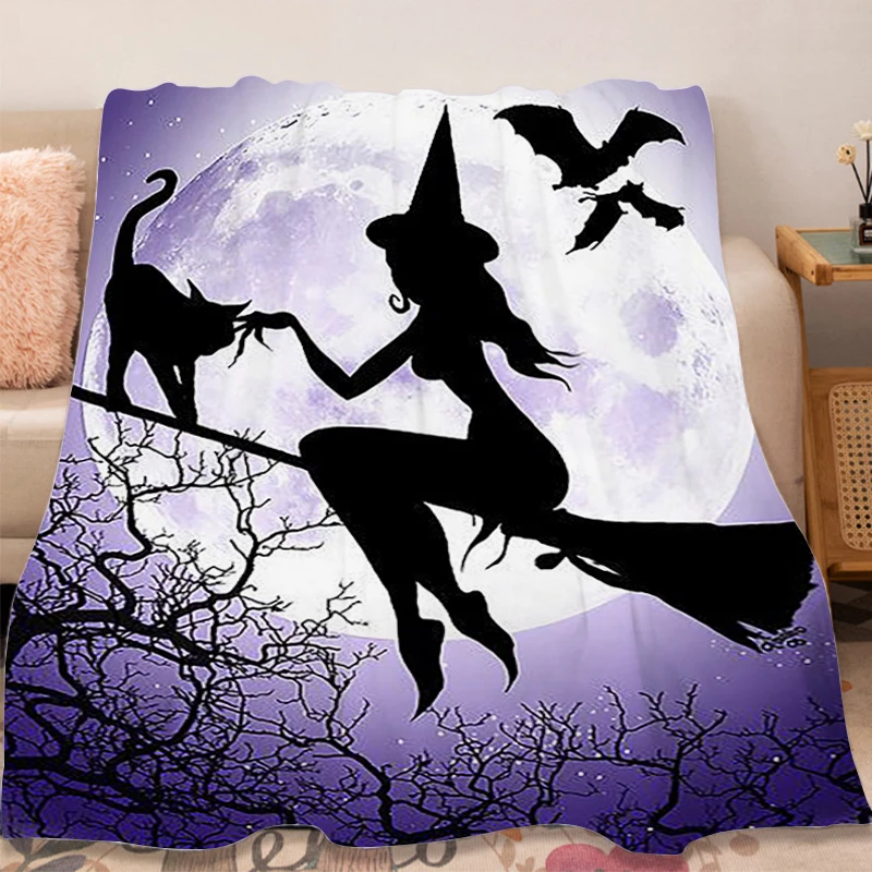 

Happy Halloween Witch Bed Blanket Sofa King Size Warm Winter Fluffy Soft Blankets Knee Fleece Camping Nap Microfiber Bedding