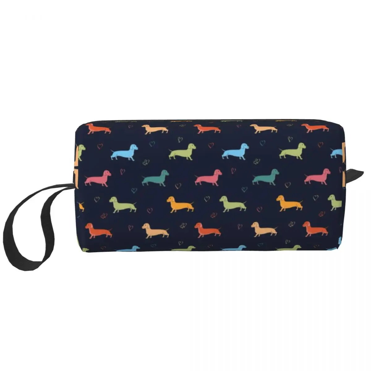 Custom Colorful Dachshund Hearts Toiletry Bag Women Sausage Dog Makeup Cosmetic Organizer Ladies Beauty Storage Dopp Kit Box