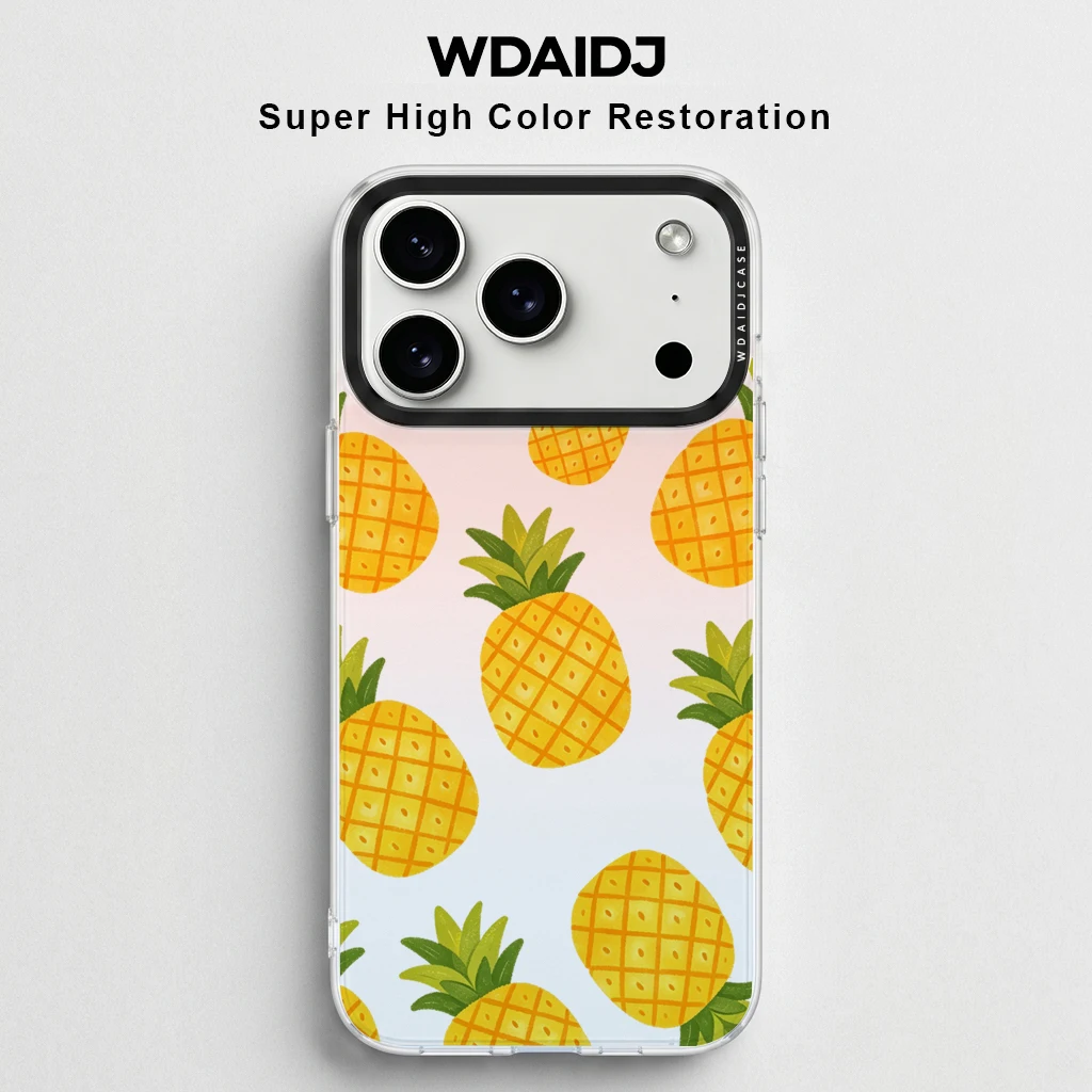 

Cute Pineapple Print Clear Phone Case Anti Yellowing Shockproof Slim TPU Cover For iPhone 13 14 15 16 17 Series