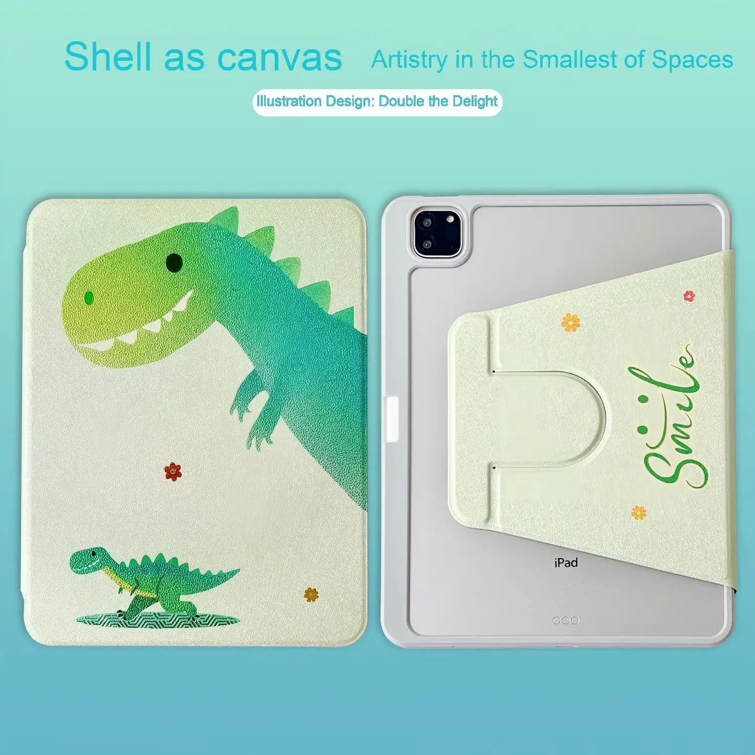 

Gold-plated cartoon dinosaur 360° rotating tablet case for iPad Pro 13 2024 Pro 11 2024 Air7 th 2025 10.9 10.2 9.7 Mini 6 7 th