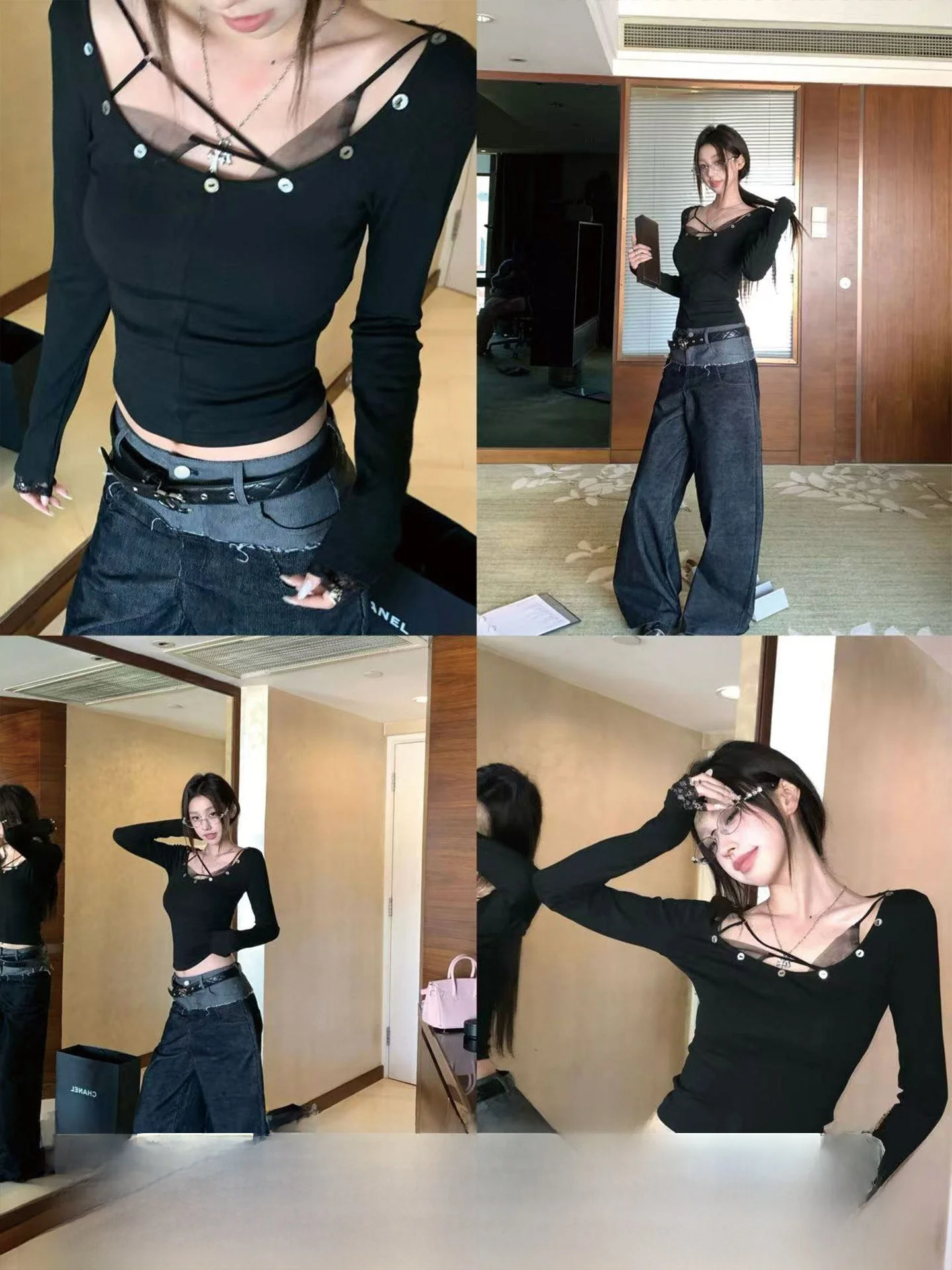 

Okaaay Silent Twist Long Sve Lace Patchwork Pure Desire Spicy Girl Bow Tie Base irt Women's Casual Slim Fit Knitted Top