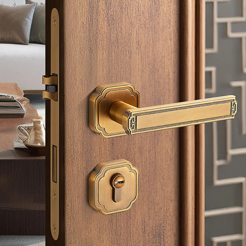 

Antique Bronze Bedroom Door Lock - New Chinese Style Universal Magnetic Silent Split Lock for Interior Wooden Doors