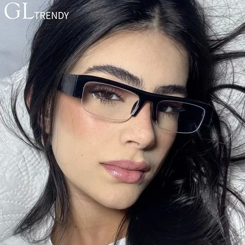 Fashion Half Frame Rectangular Glasses Frames for Women Luxury Brand Small Frame Black Clear Lens Eyeglasses Frame Spectacles
