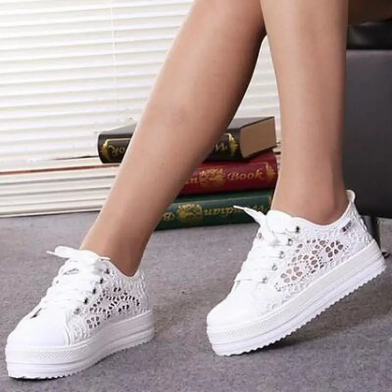 Comemore Lace Shoe Mesh Sneakers Platform Flat Vulcanized Shoes Zapatos De Mujer Summer Women White Casual Autumn Free Shipping