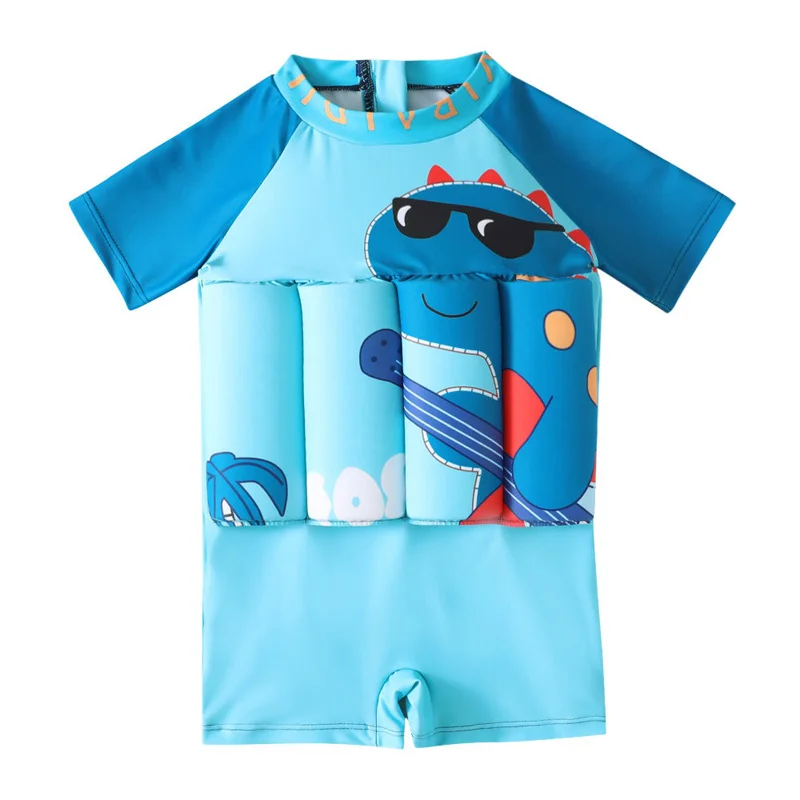 Summer Boys Short-sleeved Buoyancy Suit Blue Floating Swimsuit One-pieces Boy Swimming Wear