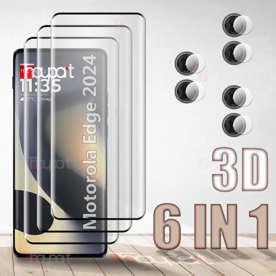 6in1 Tempered Glass For Mot Edge 2024 3D Hard film Anti Shatter Soft Camera Lens film For Motorola Edge (2024) Glass