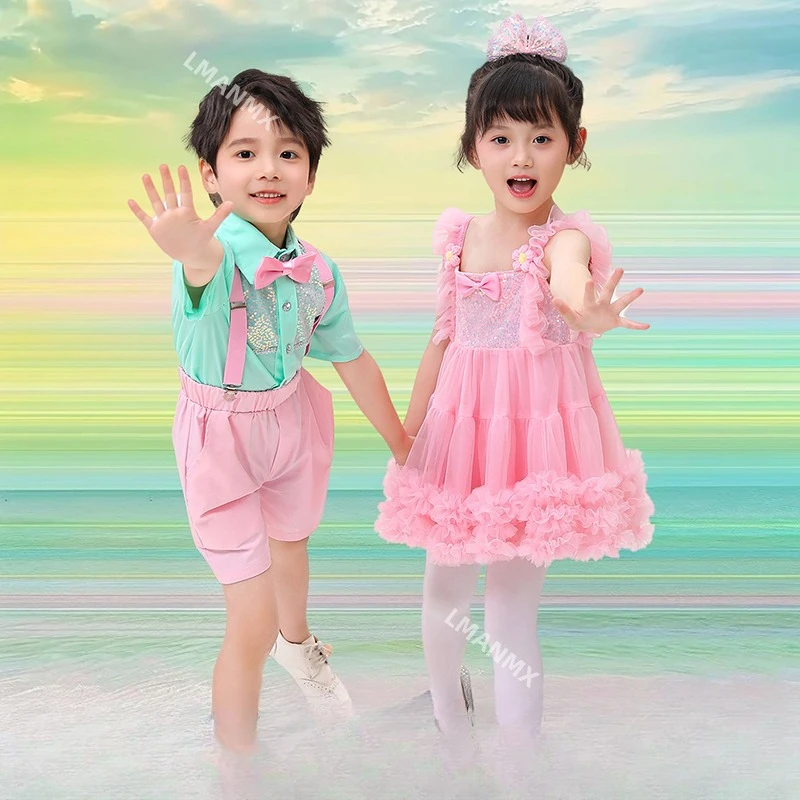 

Children's performance costume, fluffy skirt, gauze skirt, graduation photo costume, bow tie sequin dance performance costume