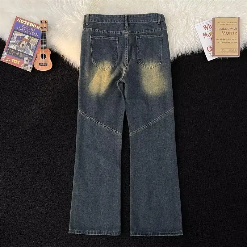 Uomini e donne americani alla moda design personalizzato con petto jeans lavati a gamba dritta hip-hop pantaloni casual micro svasati larghi y2k