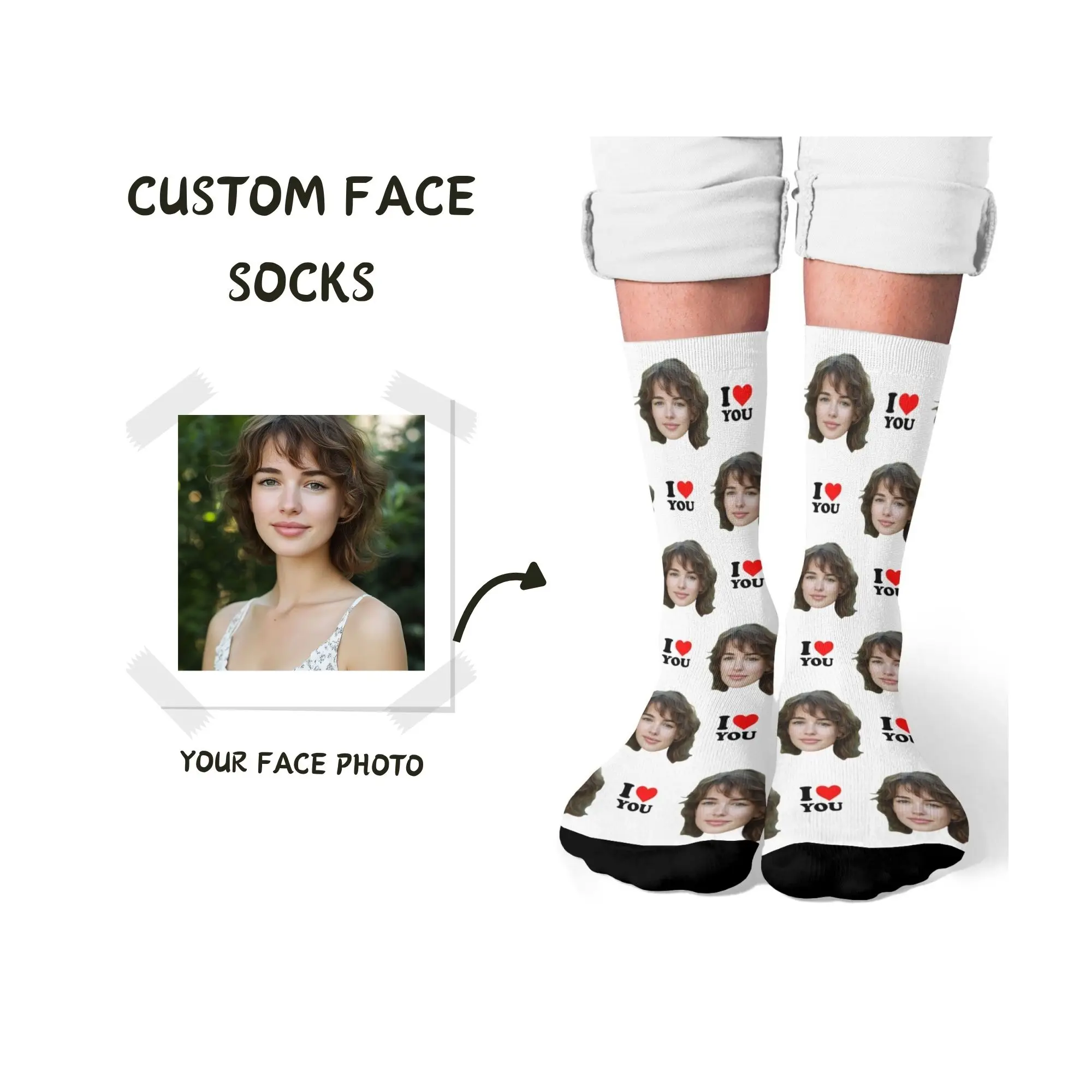 

Romantic Sweet Memory Compression Socks Custom Face with I Love YOU Perfect Personalized Anniversaries Gift for Loved Couple