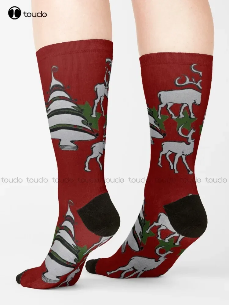 Christmas Magic Santa Claus Reindeer Winter Socks Cow Socks Unisex Adult Teen Youth Socks Christmas Gift Custom Hd High Quality