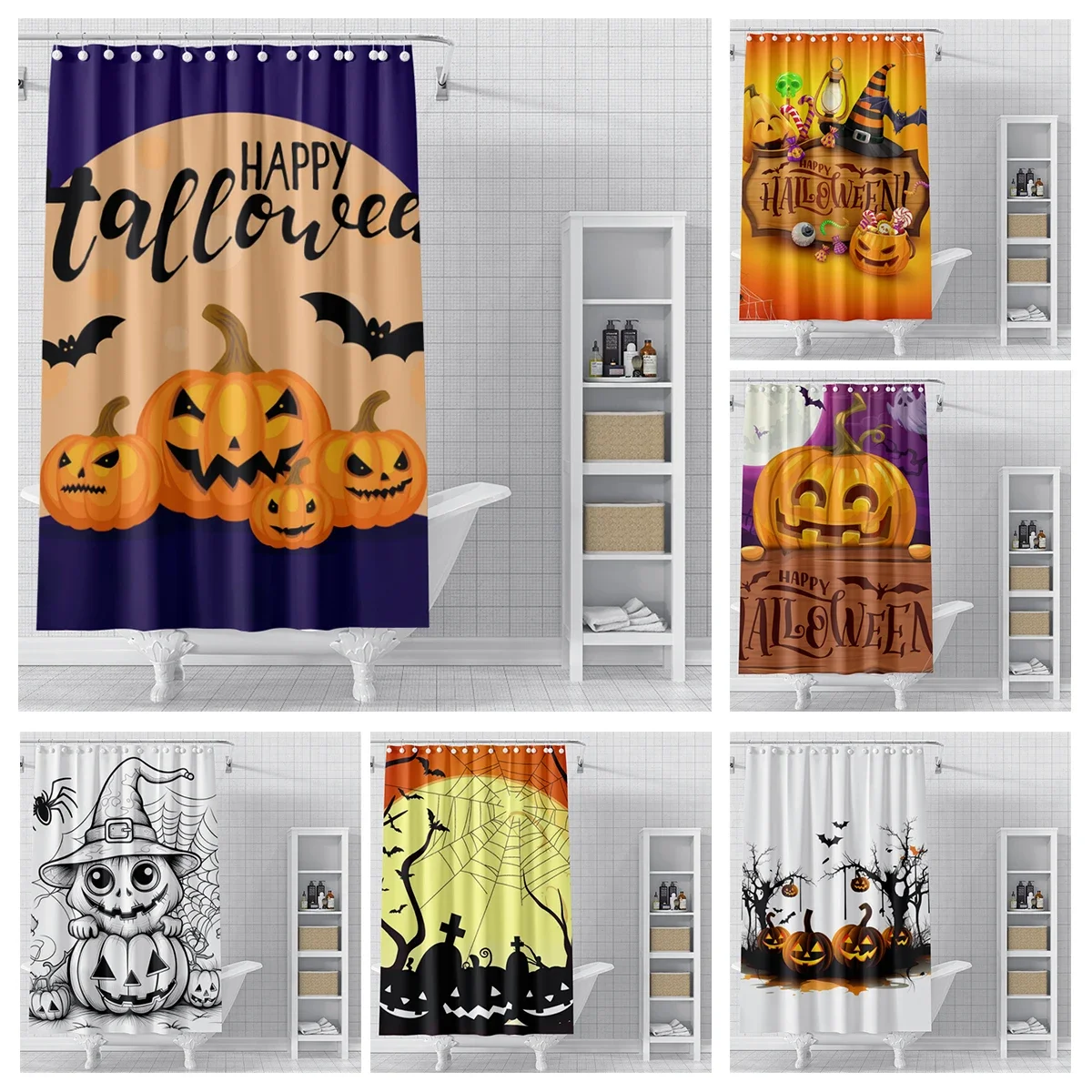 Home decoration shower curtains bathroom waterproof curtain fabric Modern Nordic Living Room happy Halloween Autumn Pumpkin