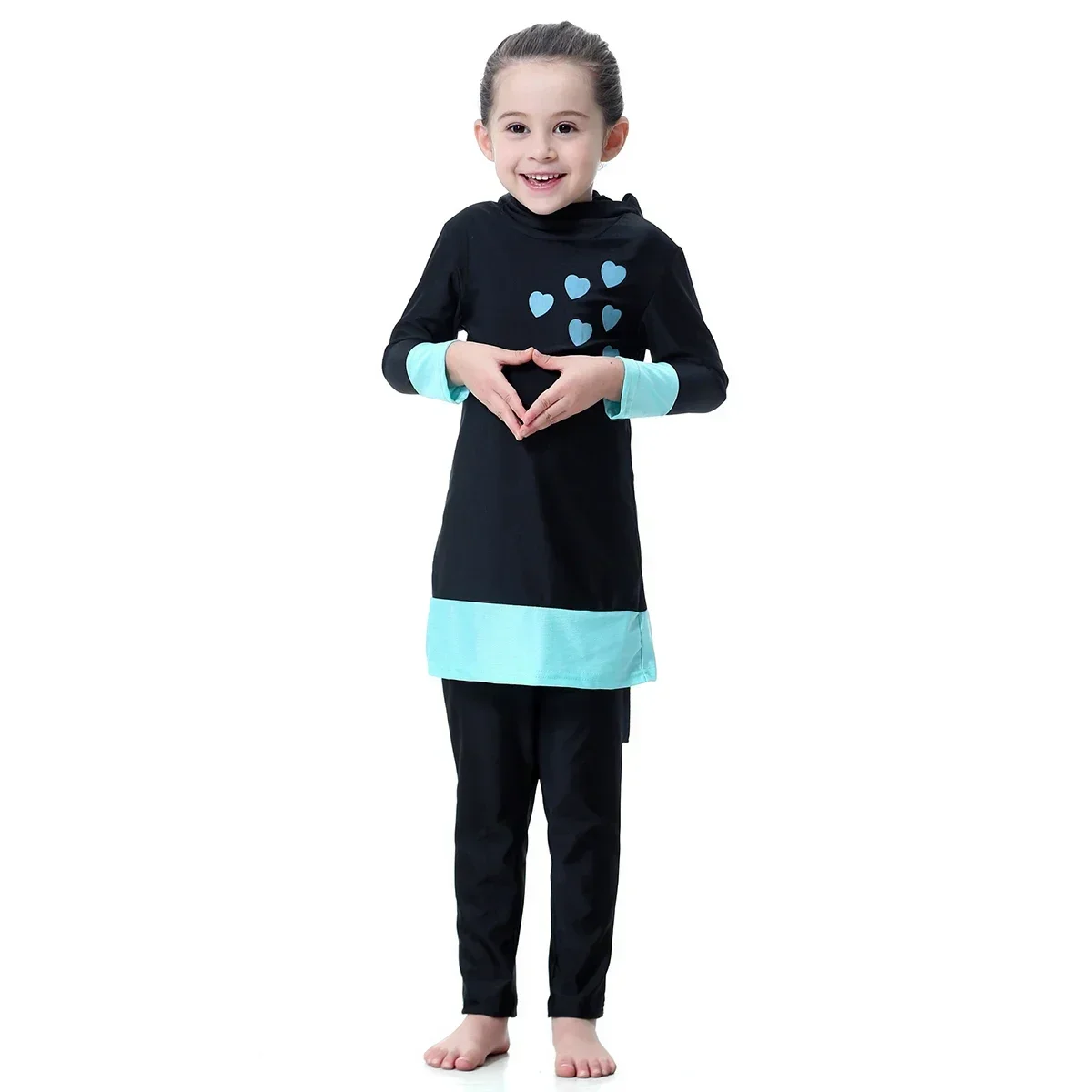 Girls Swimwear Baby Swimsuit Long Sleeves Muslim Hijab Islamic Children Arab Islam Beach Wear Kids Bathing Suits Burkinis Black view 2