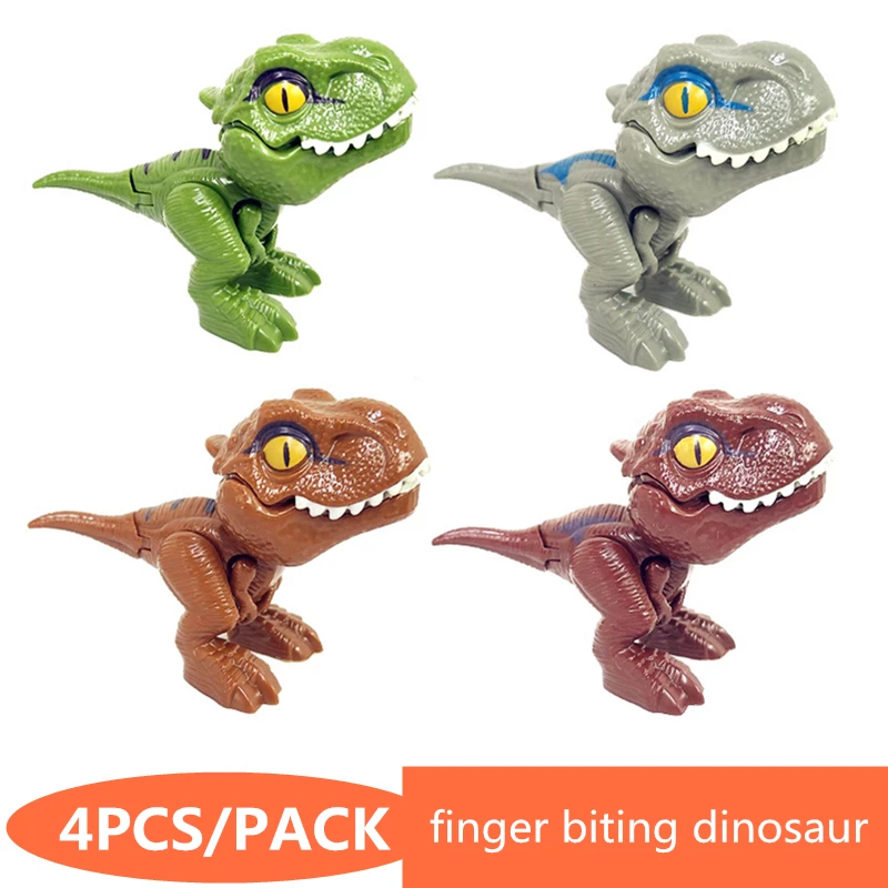 4PCS/PACK Biting Finger Dinosaurs Toys for Kids Mini Jurassic Dinosaur Tricky Model Set Dino Movable Joints Baby Birthday Gifts