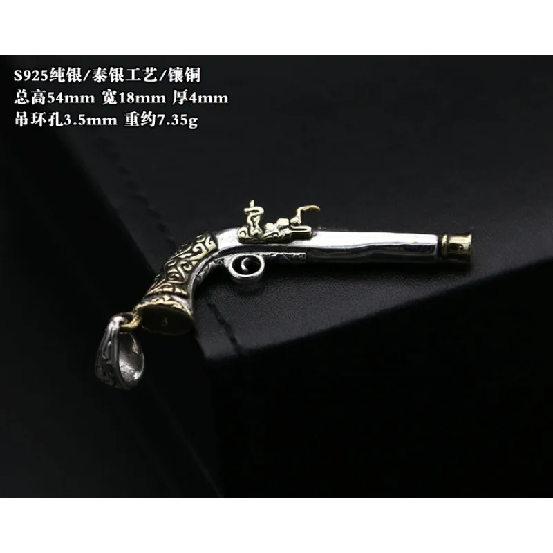 Sterling Silver jewelry retro inlaid with copper medieval weStern piStol faShion thai Silver necklace pendant necklace pendant